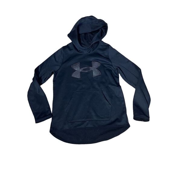 Under Armour Girls Hoodie  Loose Black Glitter Logo - Picture 1 of 7